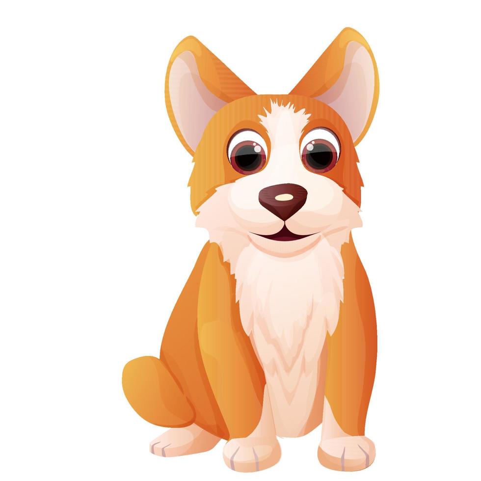 cão bonito corgi sentado, adorável animal de estimação em estilo cartoon, isolado no fundo branco. personagem emocional cômico, pose engraçada. ilustração vetorial vetor