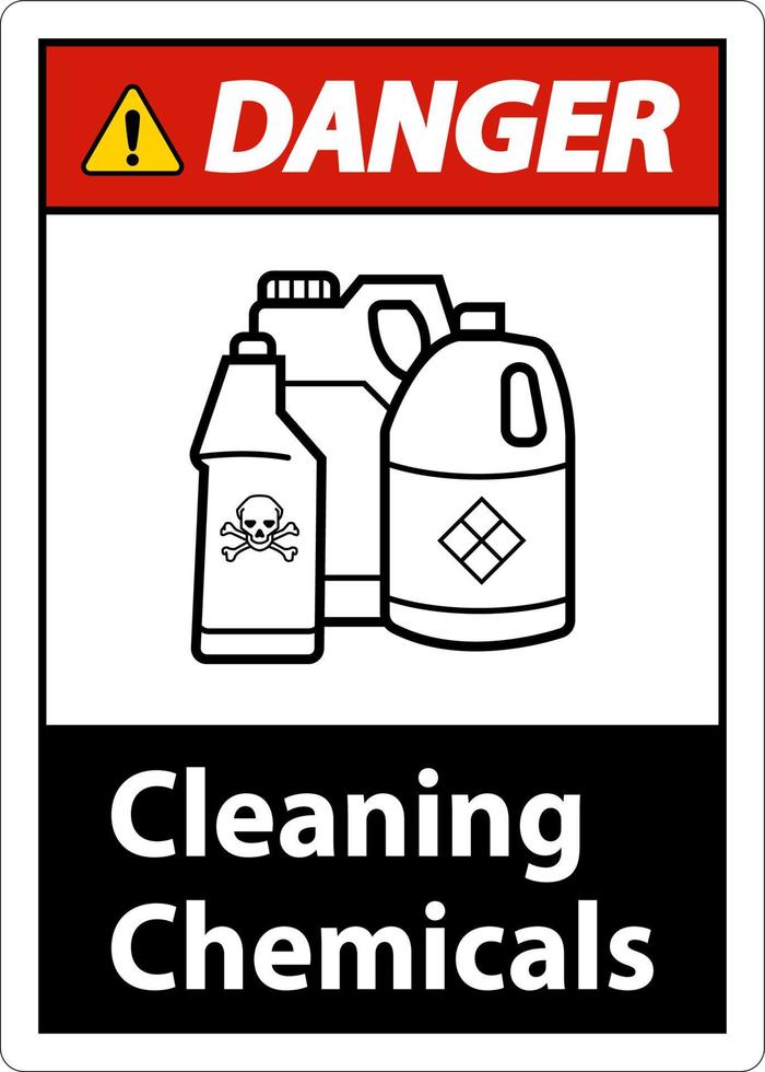 produtos químicos de limpeza de sinal de perigo em fundo branco vetor