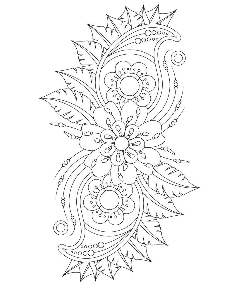 página de coloração floral mehndi para adultos vetor