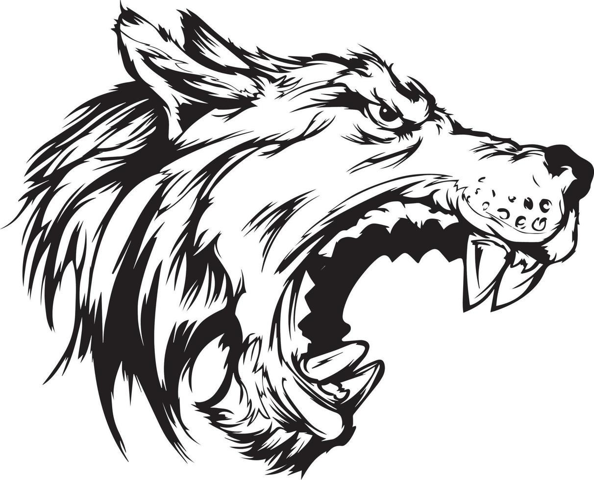 design de logotipo de ilustração de cabeça de lobo. arte vetorial de mascote lobo. imagem simétrica frontal de um lobo parecendo perigoso rosto de lobo vetor