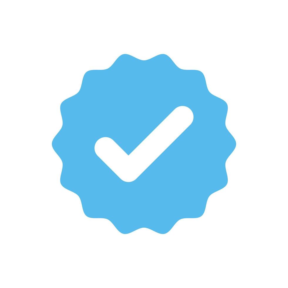 carrapato verificado azul, ícone de selo válido em design de estilo plano isolado no fundo branco. conceito de validação. vetor