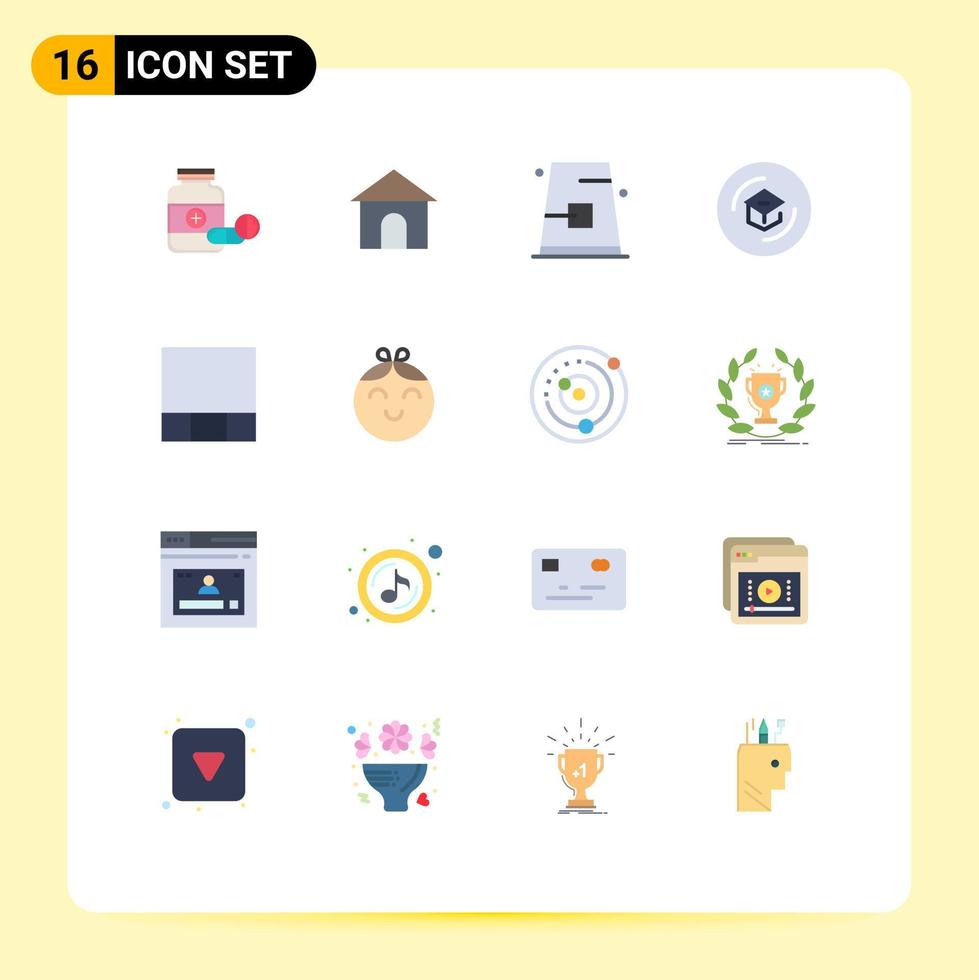 pacote de 16 sinais e símbolos modernos de cores planas para mídia impressa na web, como aprendizado de graduação, loja de educação, pacote editável de elementos de design de vetores criativos