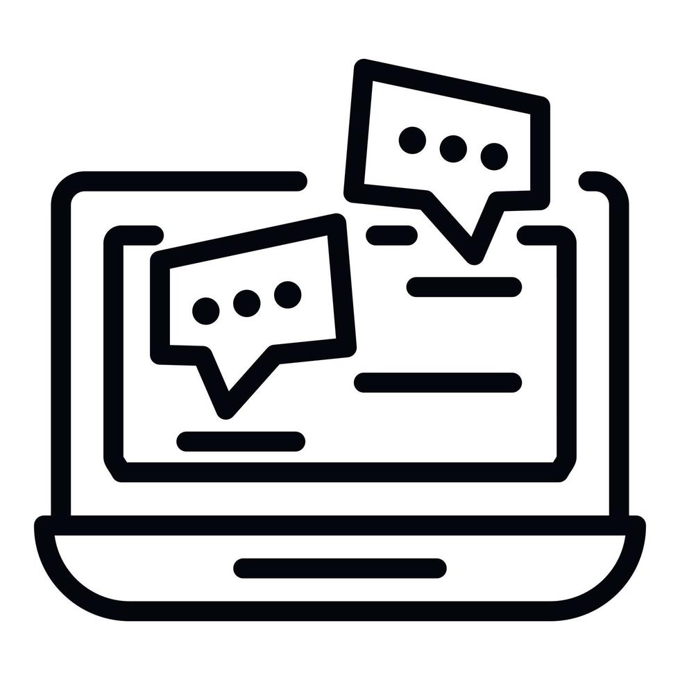 ícone de bate-papo de colaboração de laptop, estilo de estrutura de tópicos vetor