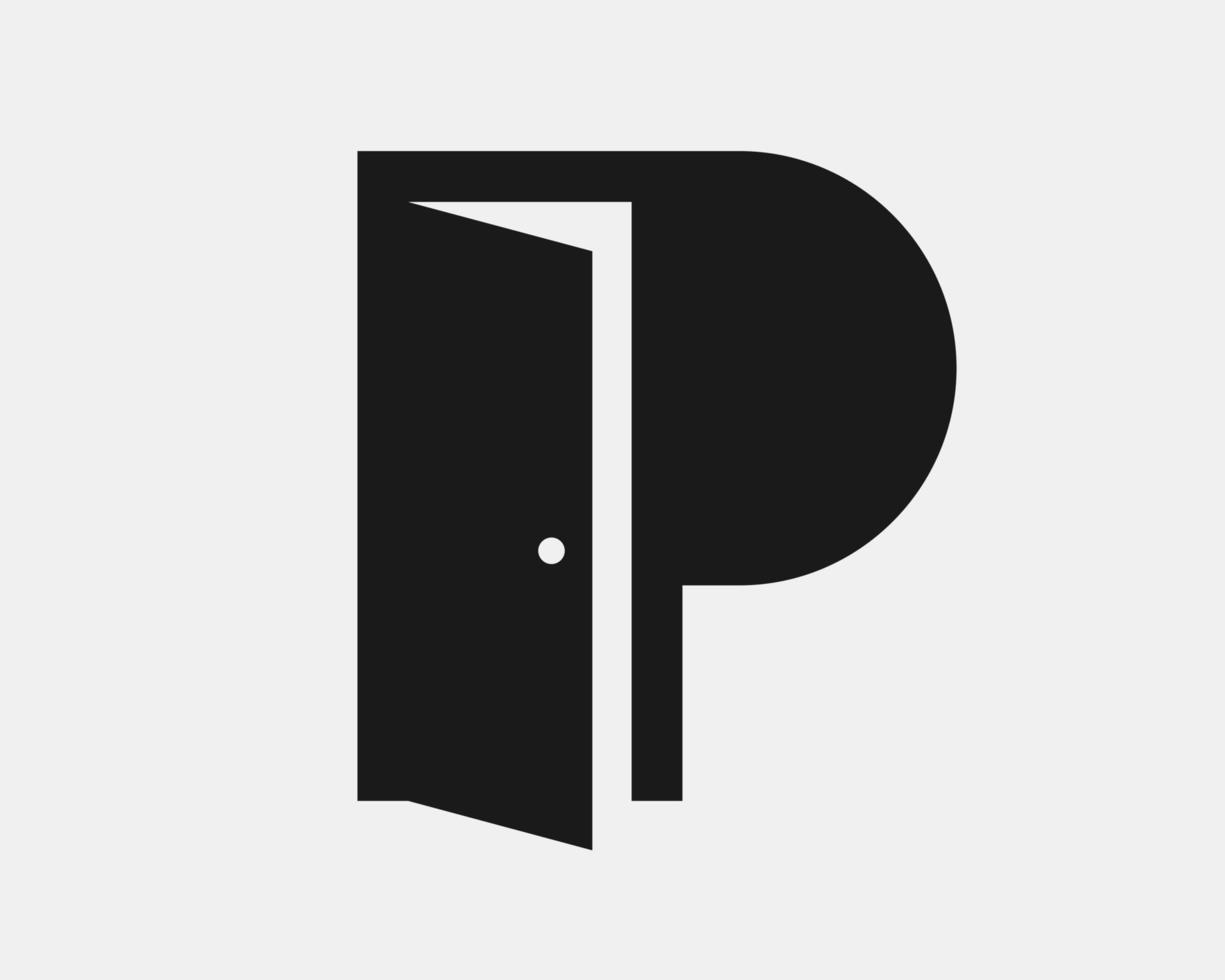 letra p monograma isolado porta aberta porta entrada sala saída arquitetura vetor design de logotipo