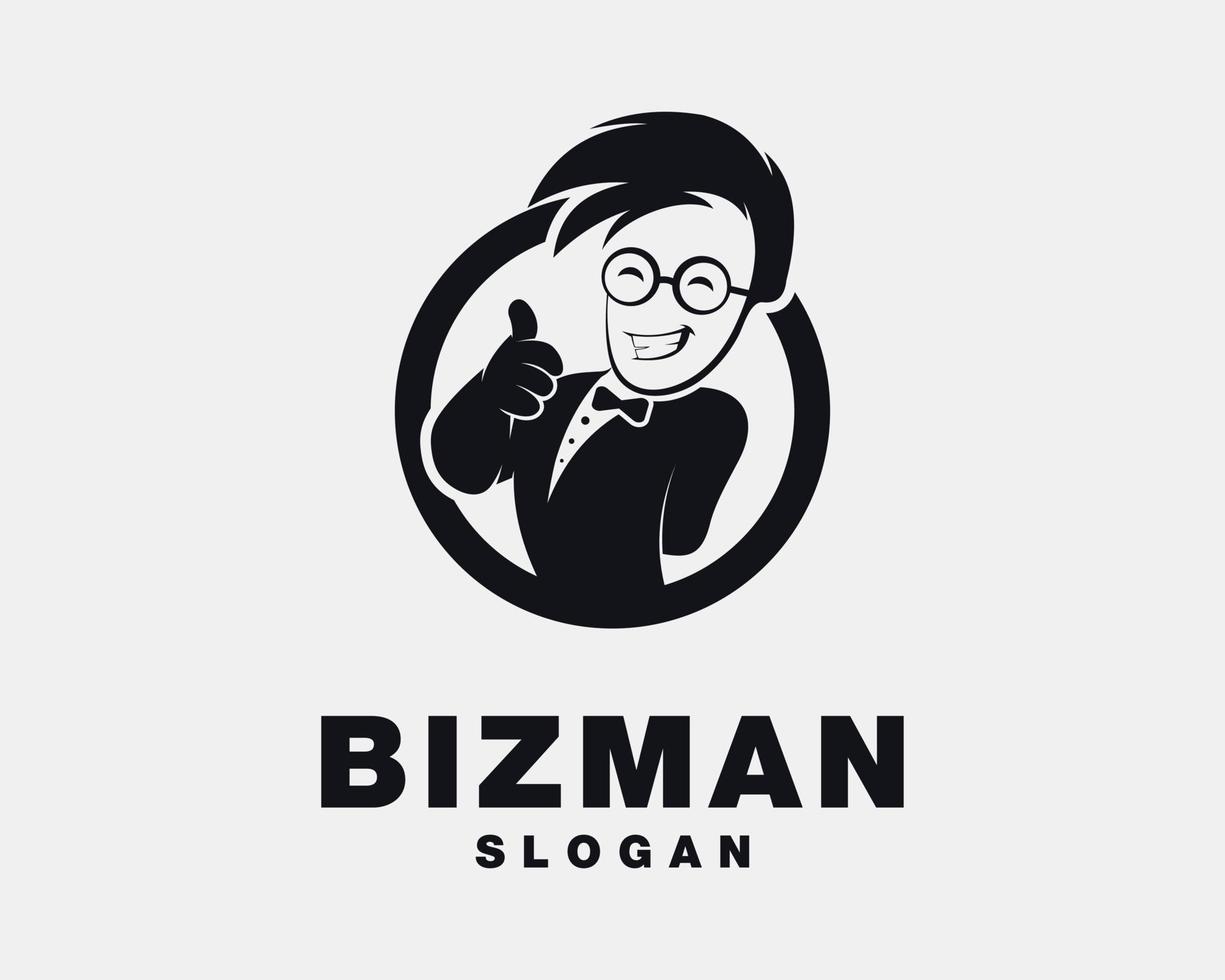 empresário pessoas mascote silhueta plana retrato bom gesto círculo distintivo vetor design de logotipo