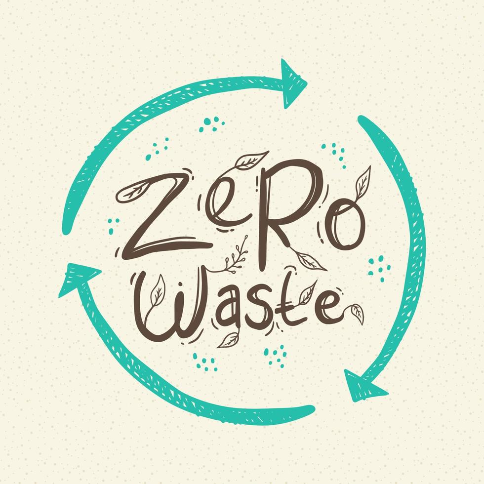logotipo de desperdício zero. conceito de design de estilo de vida sem desperdício. doodle eco logotipo com símbolo de reciclagem. ilustração vetorial desenhada à mão vetor