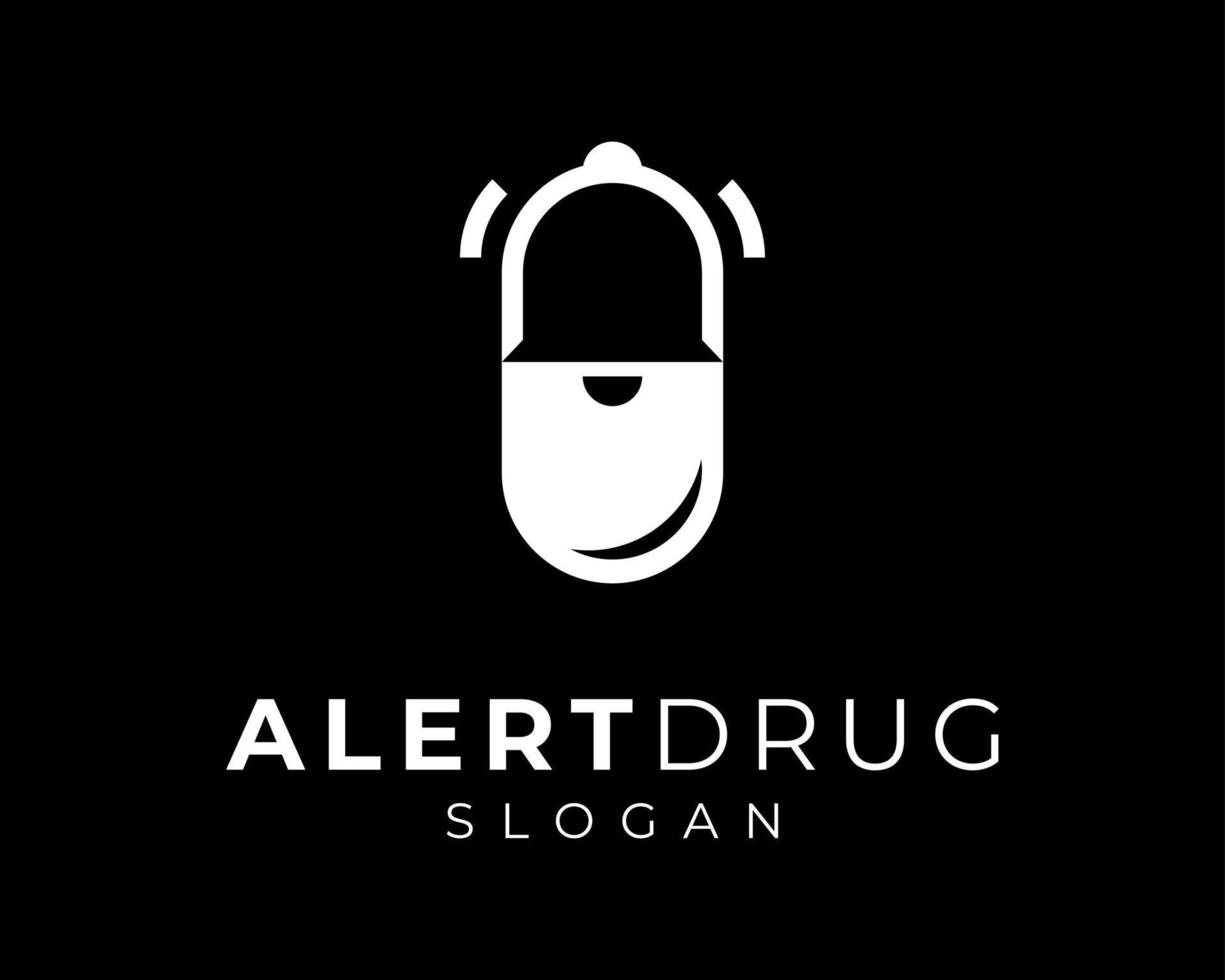 droga pílula remédio cápsula farmácia alerta médico sino notificação aviso de alarme design de logotipo vetorial vetor