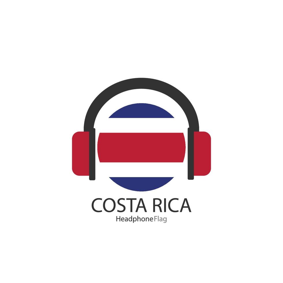 vetor de bandeira de fone de ouvido Costa Rica em fundo branco.