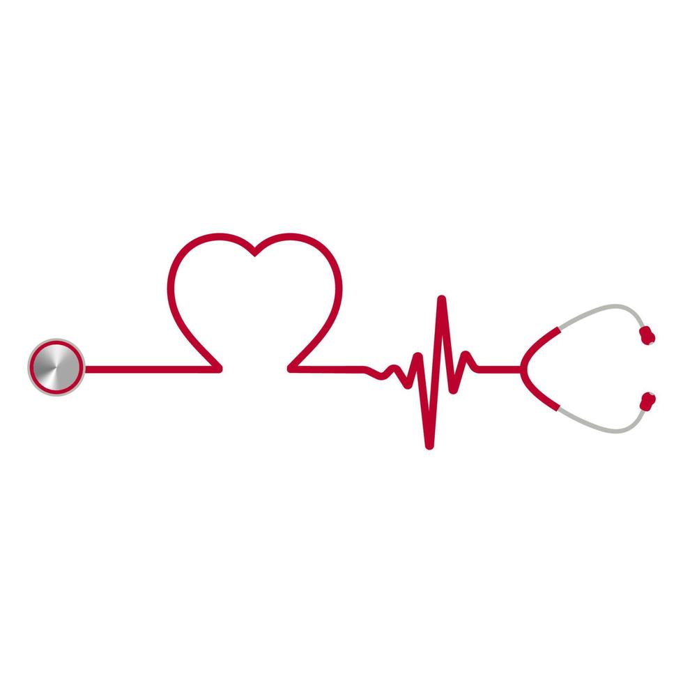 ilustração de um estetoscópio vermelho com um coração vetor