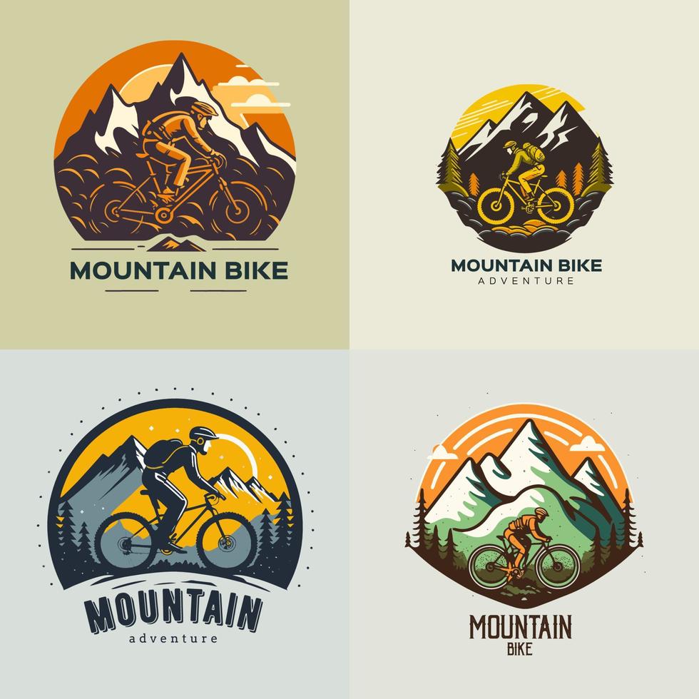 coleção de conjunto de logotipo de mountain bike bicicleta em declive distintivo de rótulo de logotipo vintage vetor