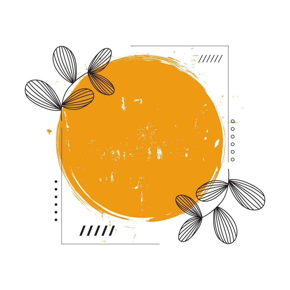 borda abstrata de pincel de círculo com decoração de contorno de folha vetor