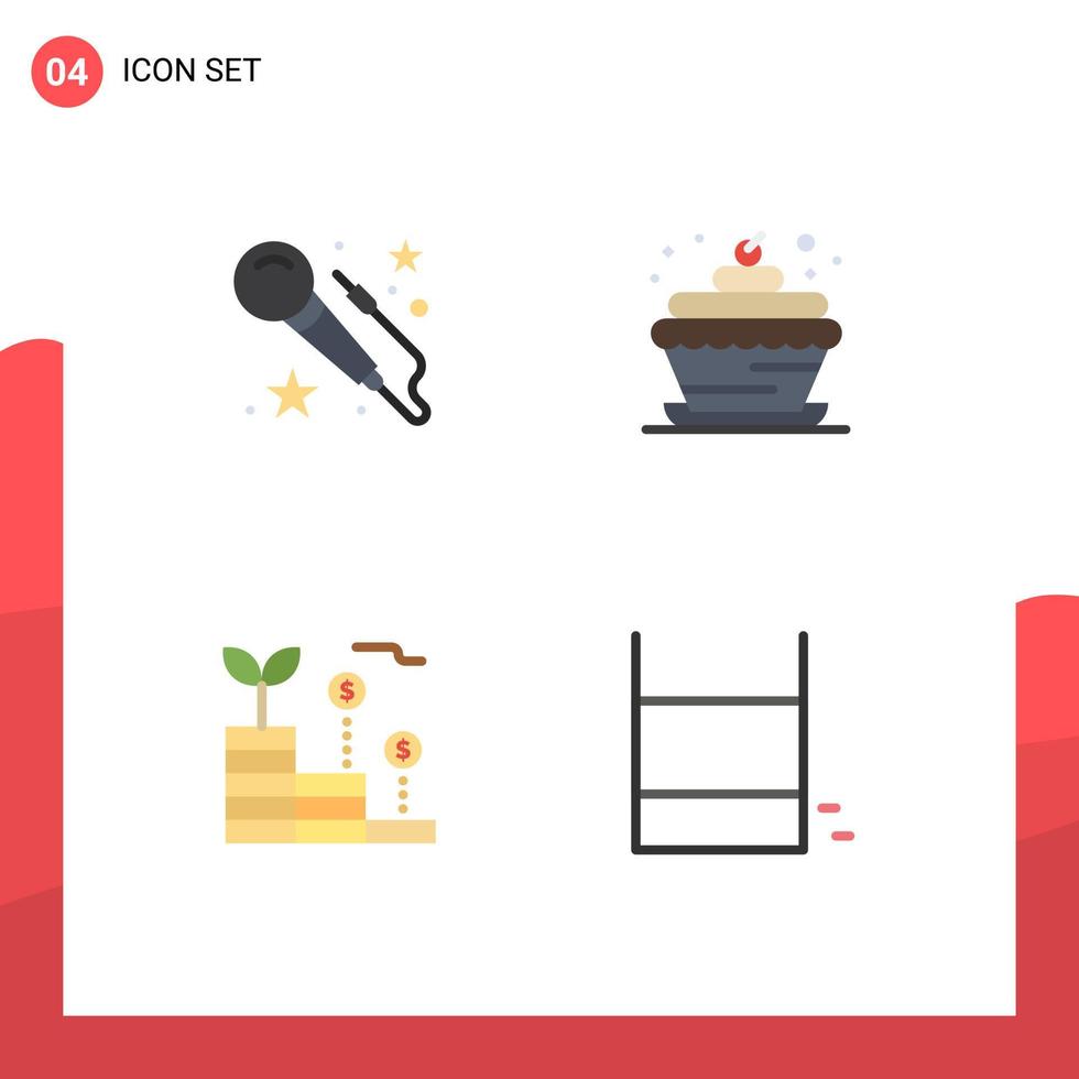 conjunto de 4 sinais de símbolos de ícones de interface do usuário modernos para investimento de voz padaria cupcake comida jogo elementos de design de vetores editáveis