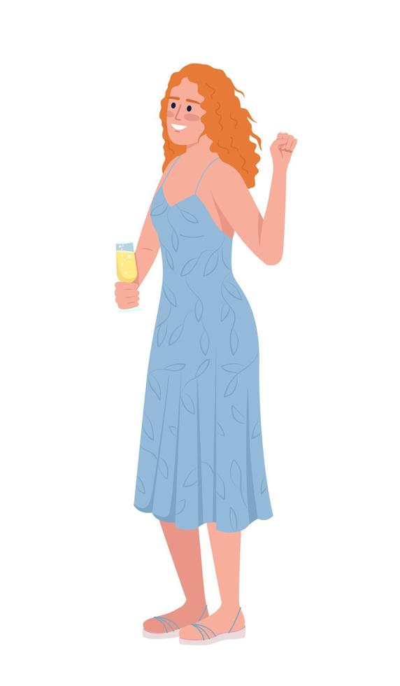 doadora de fala feminina em personagem de vetor de cor semiplana de vestido azul. brinde de casamento. figura editável. pessoa de corpo inteiro em branco. ilustração simples de estilo cartoon para web design gráfico e animação