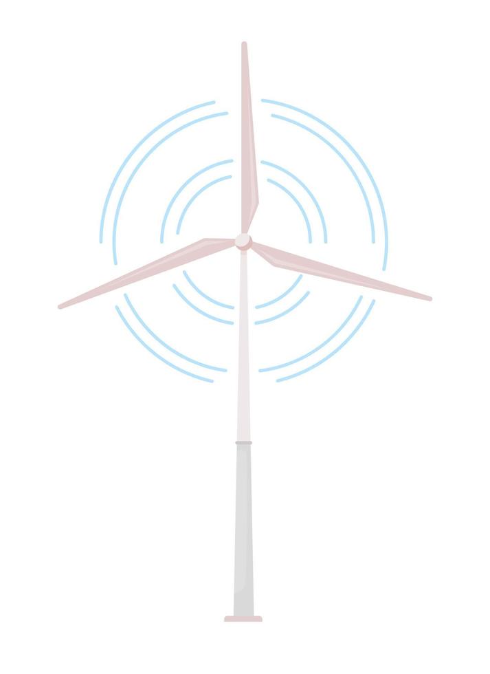 objeto de vetor de cor semi plana de turbina eólica. geração de energia sustentável. elementos editáveis. itens de tamanho completo em branco. ilustração simples de estilo cartoon para web design gráfico e animação