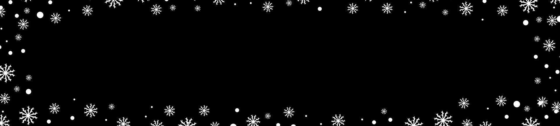 banner de fundo de inverno preto com flocos de neve brancos vetor