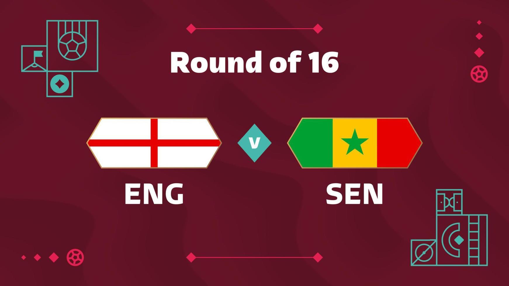 inglaterra vs senegal playoff rodada de 16 partida de futebol 2022. partida do campeonato mundial de futebol de 2022 contra times de introdução esporte fundo, cartaz de competição de campeonato, ilustração vetorial vetor