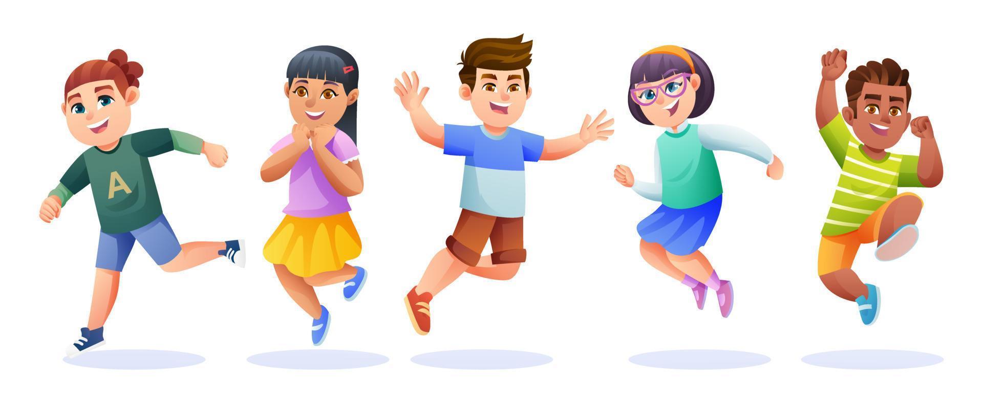 crianças alegres pulando juntos ilustração dos desenhos animados vetor
