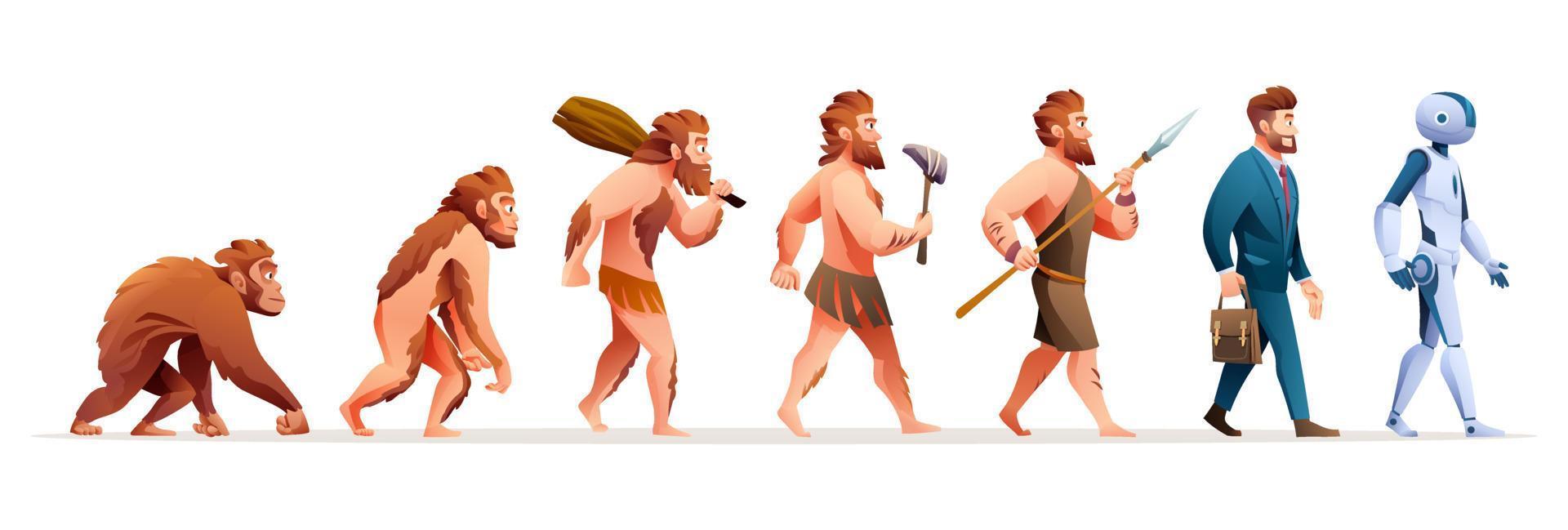 evolução humana de macaco para ilustração vetorial de ciborgue ou robô vetor