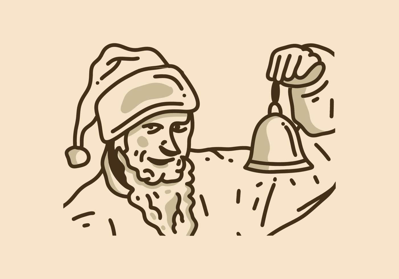 ilustração vintage de Papai Noel segurando o sino vetor