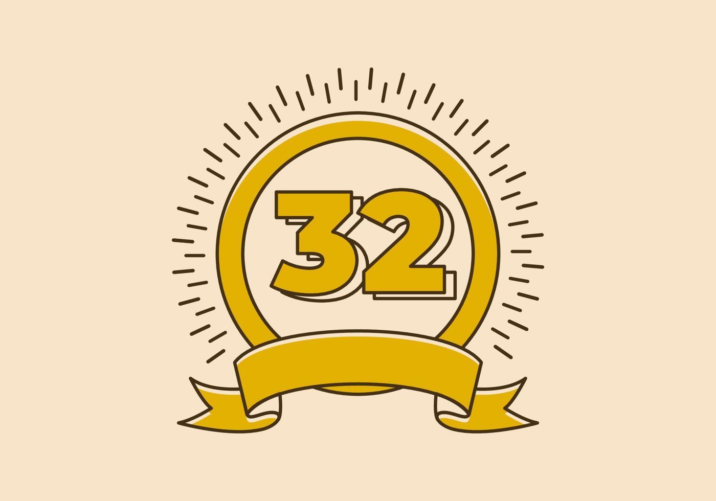 distintivo de círculo amarelo vintage com o número 32 nele vetor