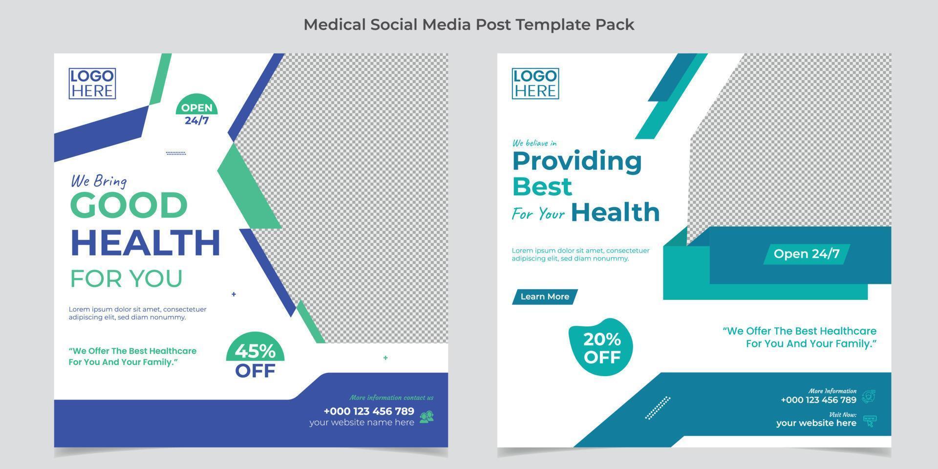 folheto quadrado de saúde médica e design de modelo de postagem de mídia social vetor