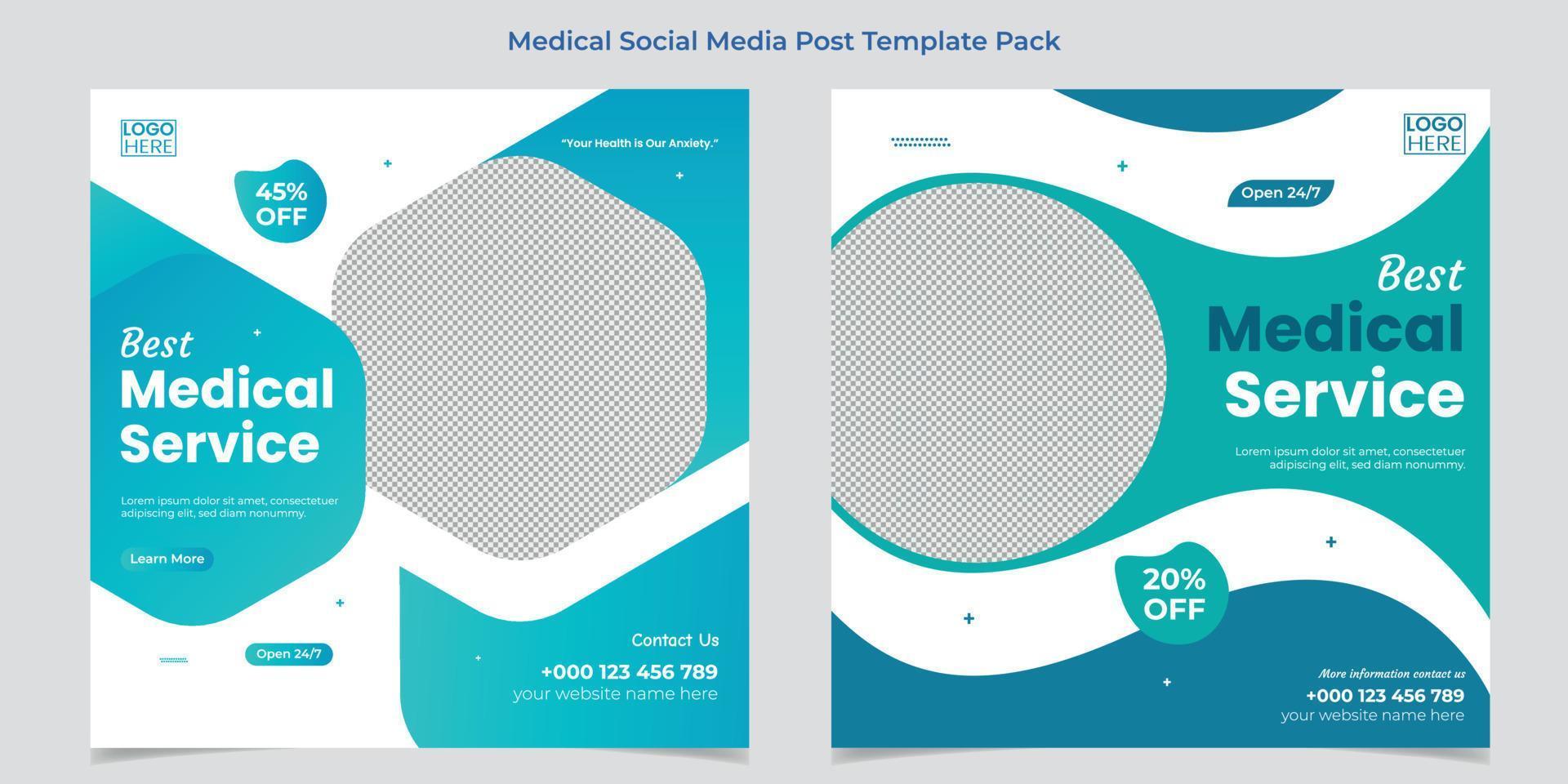melhor folheto quadrado de serviço médico e design de modelo de postagem de mídia social vetor