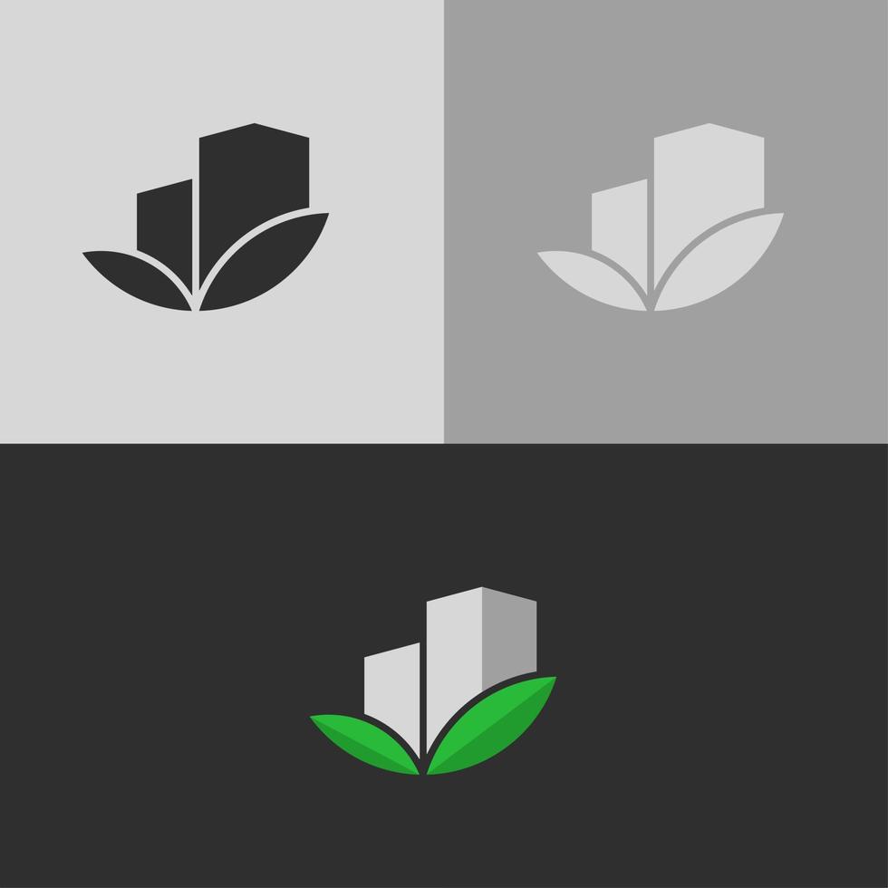 logotipo de vetor de construção de propriedade definido com duas folhas