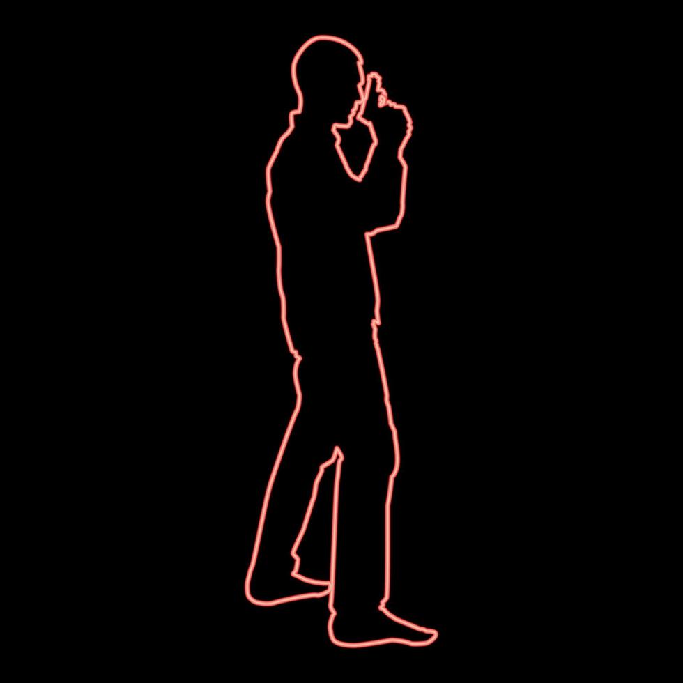 homem neon com arma silhueta criminoso pessoa conceito vista lateral ícone cor vermelha ilustração vetorial imagem estilo simples vetor