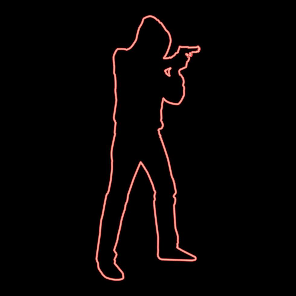 homem neon na capa com arma conceito perigo ícone de braço curto cor vermelha ilustração vetorial imagem estilo simples vetor