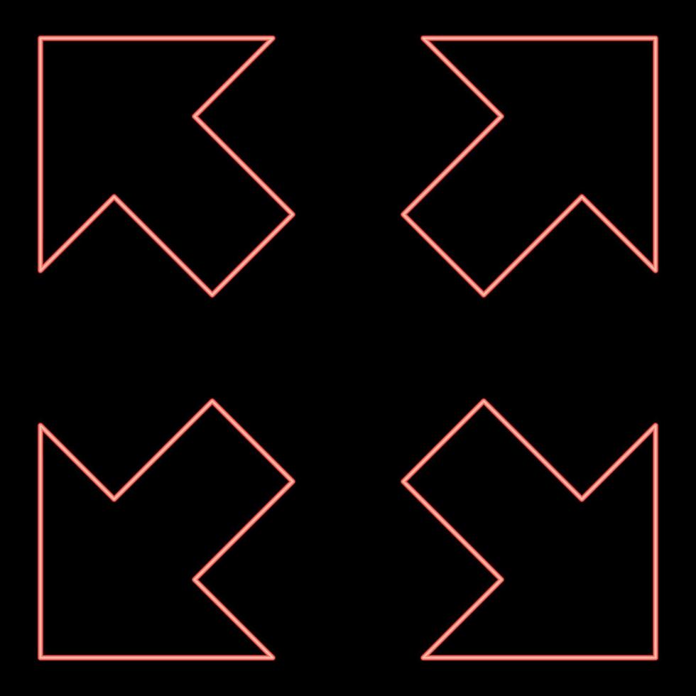 néon quatro setas apontando para direções diferentes do ícone central imagem de ilustração vetorial de cor vermelha estilo plano vetor