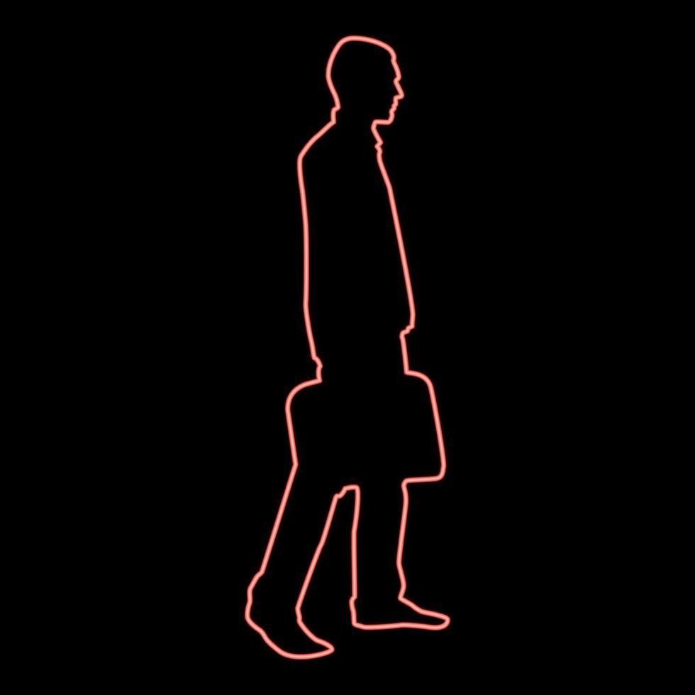 empresário de néon com maleta passo à frente homem com uma sacola de negócios na mão ícone de silhueta ilustração vetorial de cor vermelha imagem estilo plano vetor