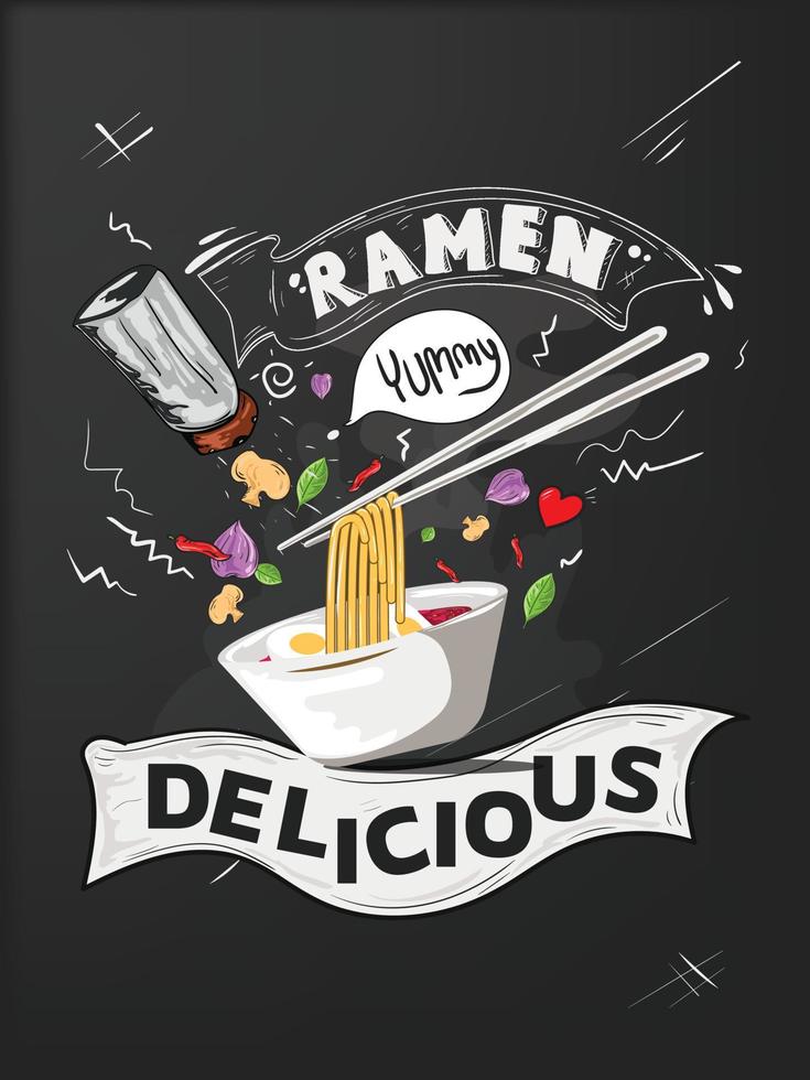 modelo de pôster de macarrão ramen. ilustração vetorial ramen adequado para cartaz de restaurante vetor