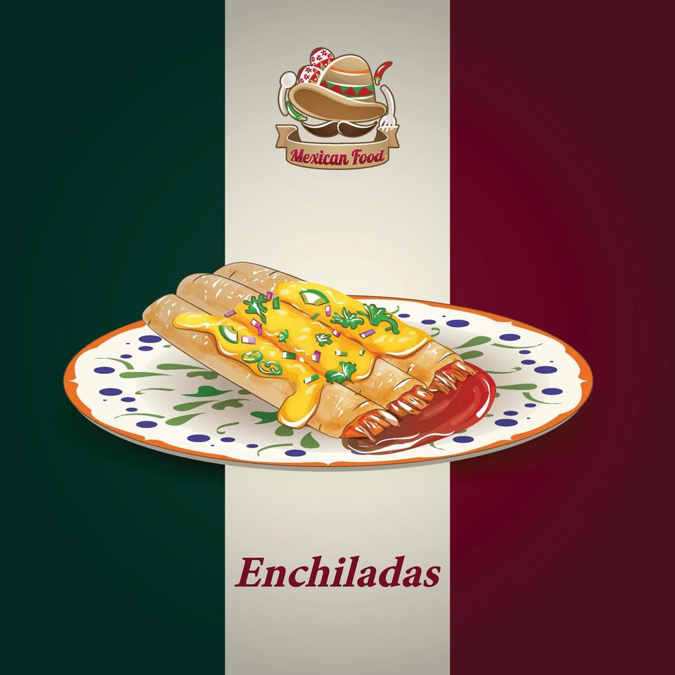 logotipo de comida do méxico desenhado à mão e ilustração em vetor gráfico de comida tradicional com bandeira mexicana