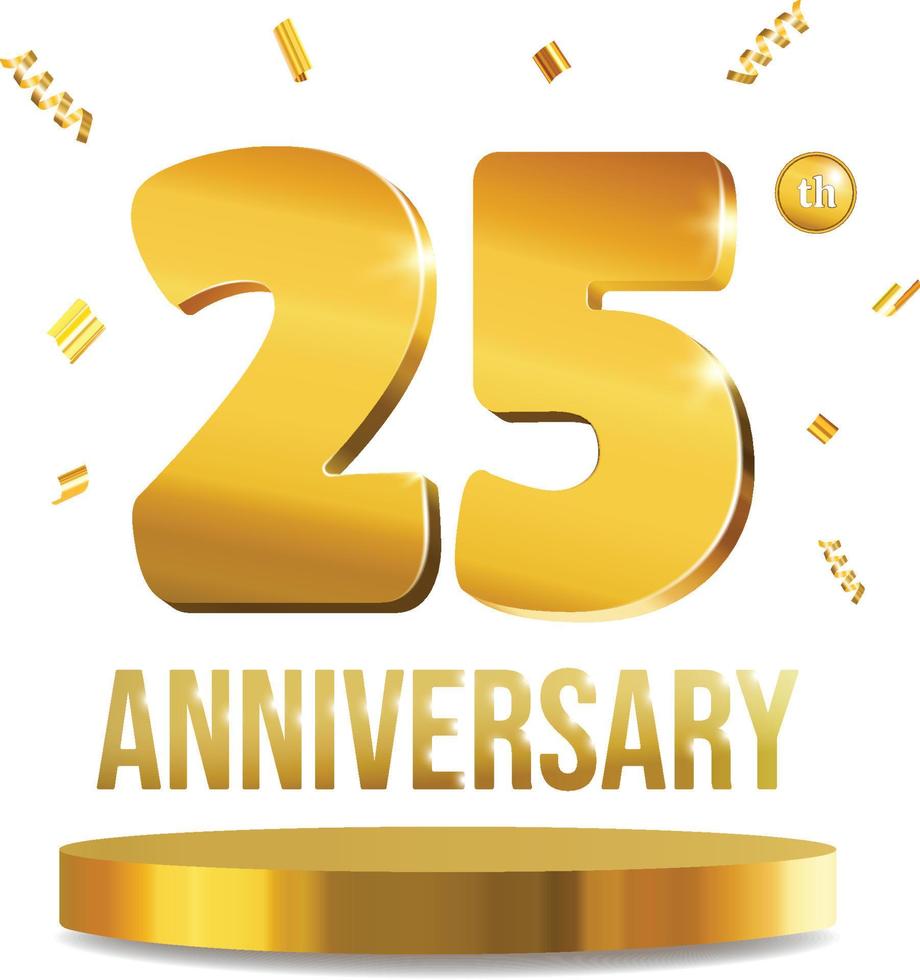 feliz comemoração de aniversário números 3d composição dourada 25 anos vetor