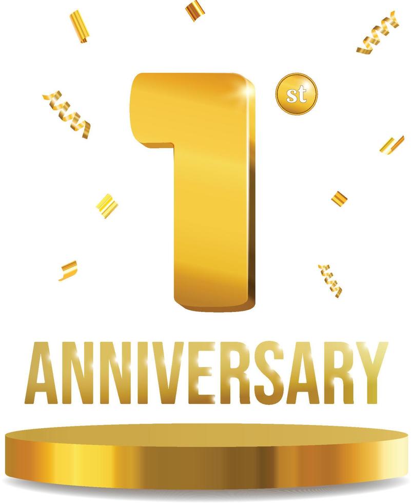 feliz comemoração de aniversário números 3d composição dourada 1 ano vetor