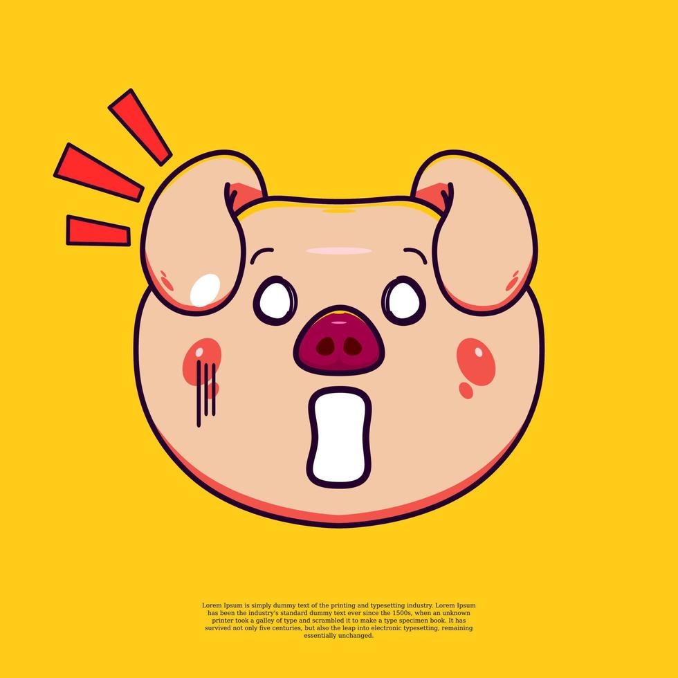 emoticon bonito e assustador de ilustração de emoji de cabeça de porco. desenho animado de design plano vetor