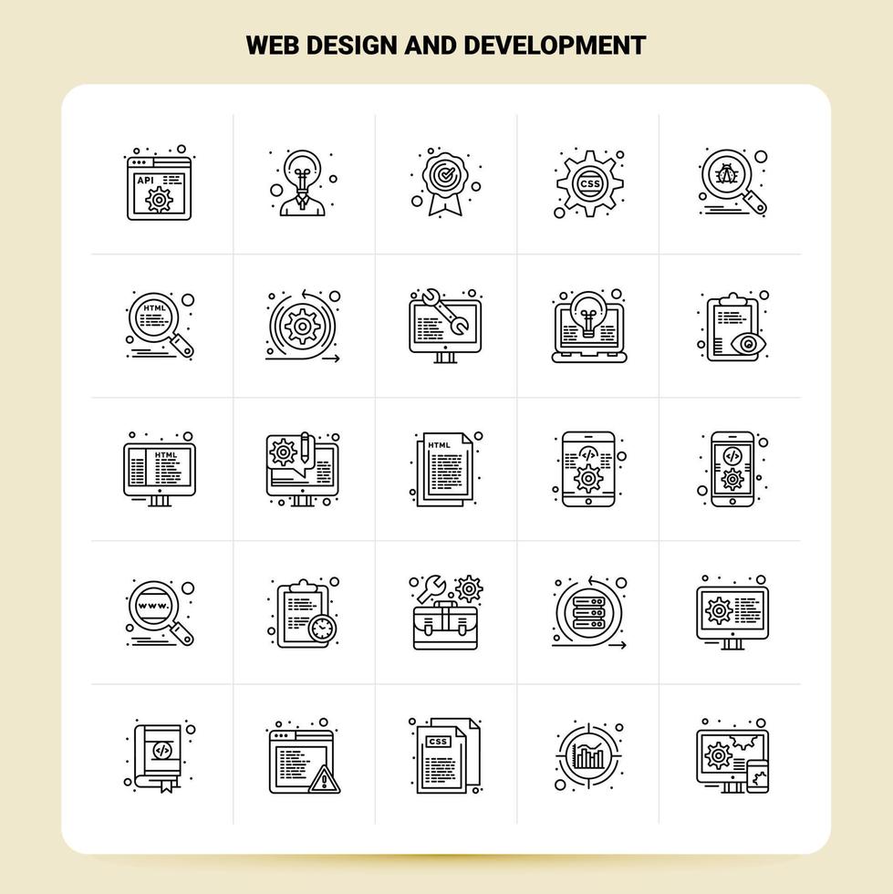 esboço 25 web design e conjunto de ícones de desenvolvimento vetor design de estilo de linha ícones pretos conjunto de pictograma linear pacote de ideias de negócios móveis e web design ilustração vetorial