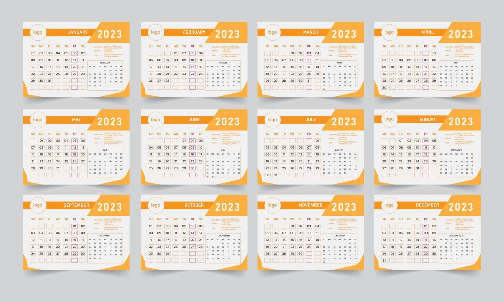 modelo de calendário limpo de ano novo de 2023 vetor