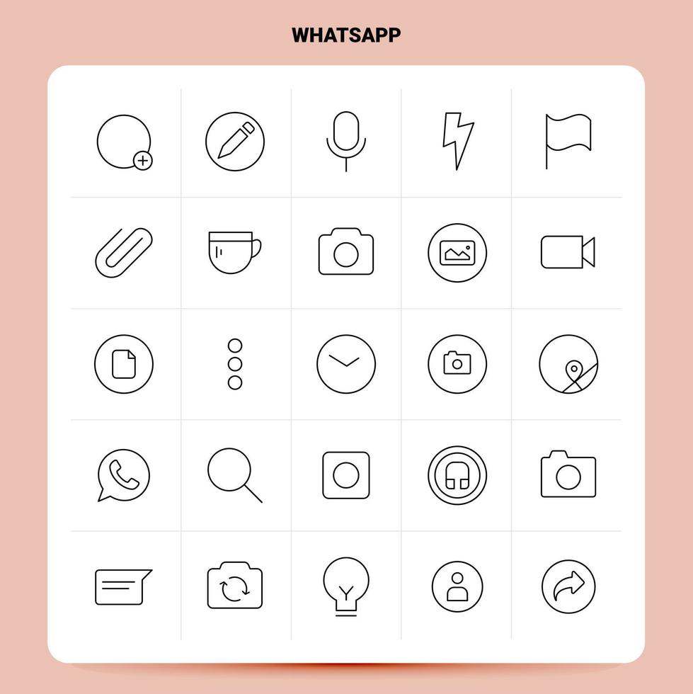 delinear 25 conjunto de ícones do whatsapp vetor design de estilo de linha ícones pretos conjunto de pictograma linear pacote de ideias de negócios móveis e web design ilustração vetorial