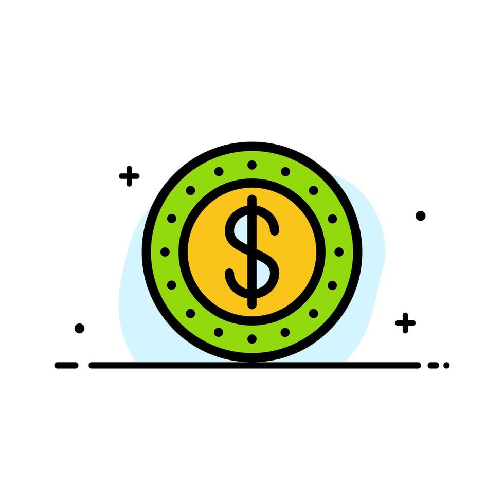 modelo de banner de vetor de ícone cheio de linha plana de negócios em dinheiro de moeda de dólar