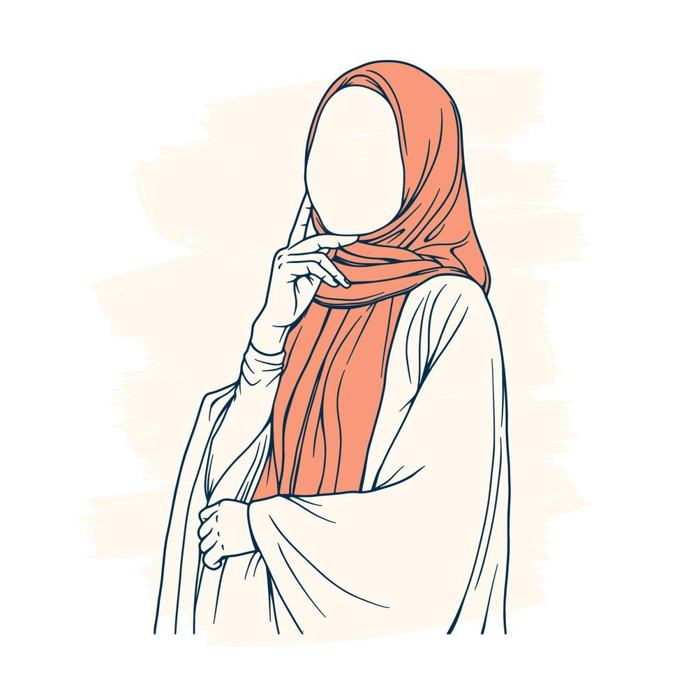 mulher muçulmana estilosa e moderna em ilustração vetorial de moda hijab arte de linha isolada para moda boutique vetor