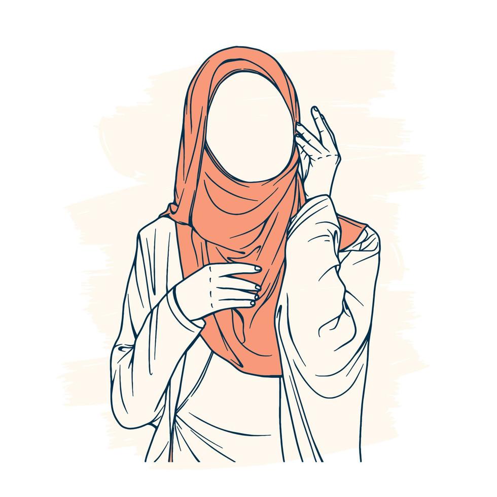 mulher muçulmana estilosa e moderna em ilustração vetorial de moda hijab arte de linha isolada para moda boutique vetor