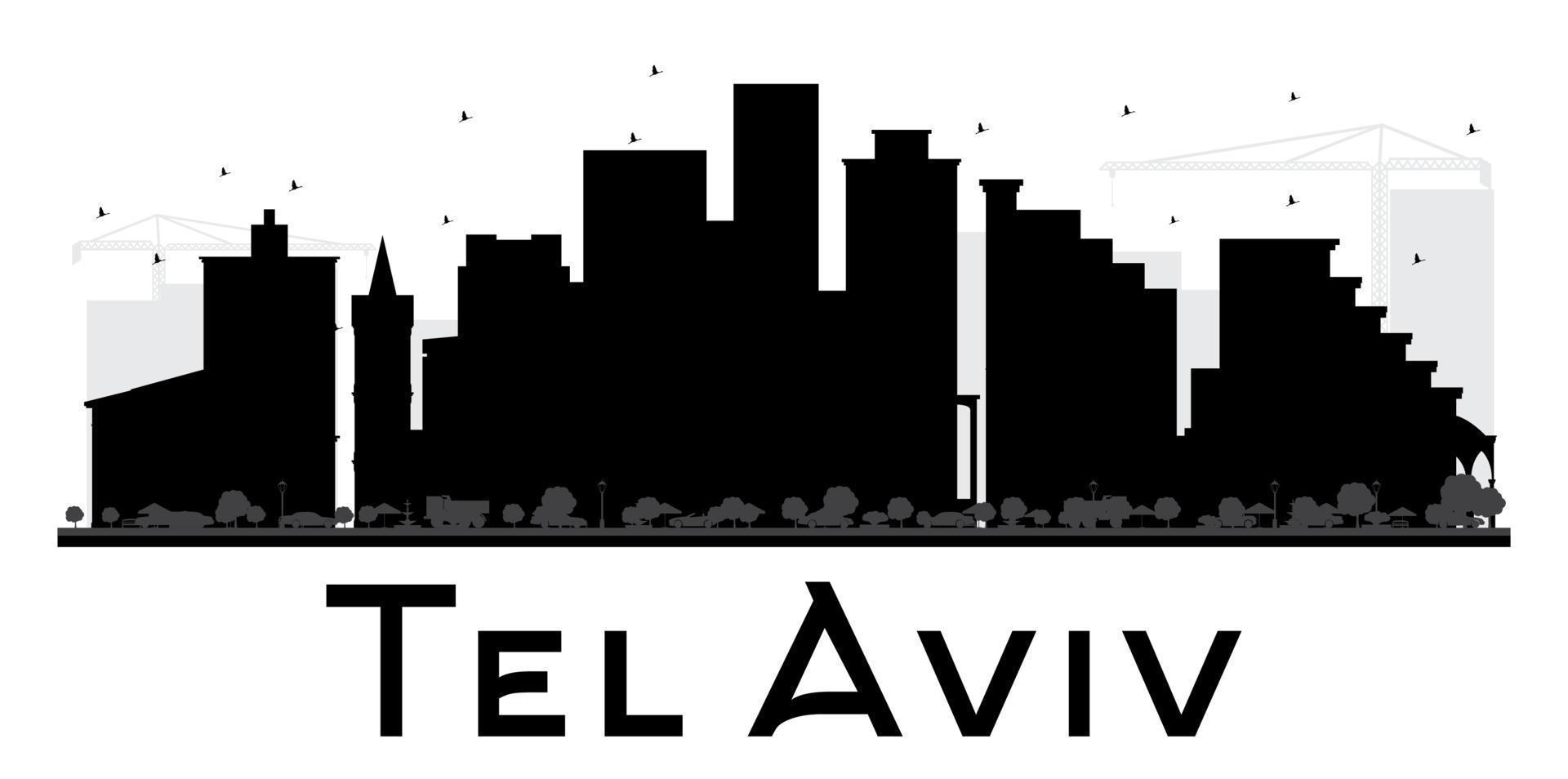 skyline da cidade de tel aviv silhueta preto e branco. vetor