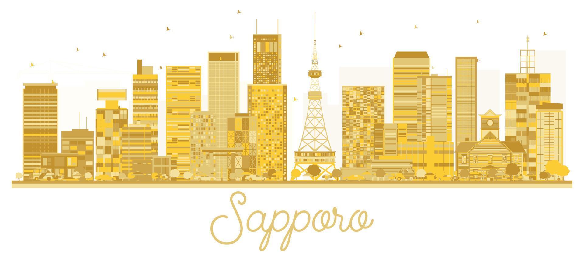 silhueta dourada do skyline da cidade de sapporo japão. vetor