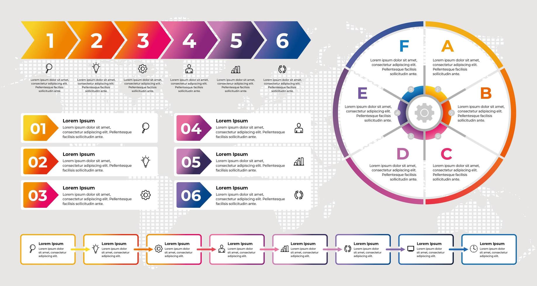 modelo de infográfico de negócios com elementos gradientes coloridos vetor