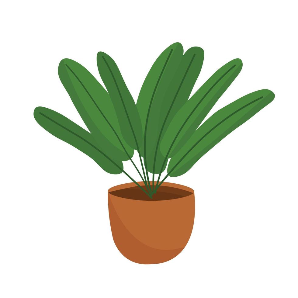 planta de casa verde em uma ilustração de pote com folhas longas. ilustração de flor decorativa. vetor