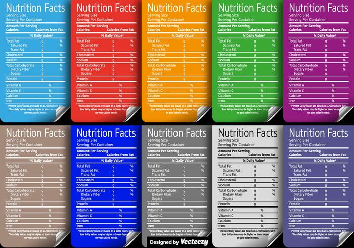 Conjunto de etiquetas de fatos nutricionais vetoriais vetor