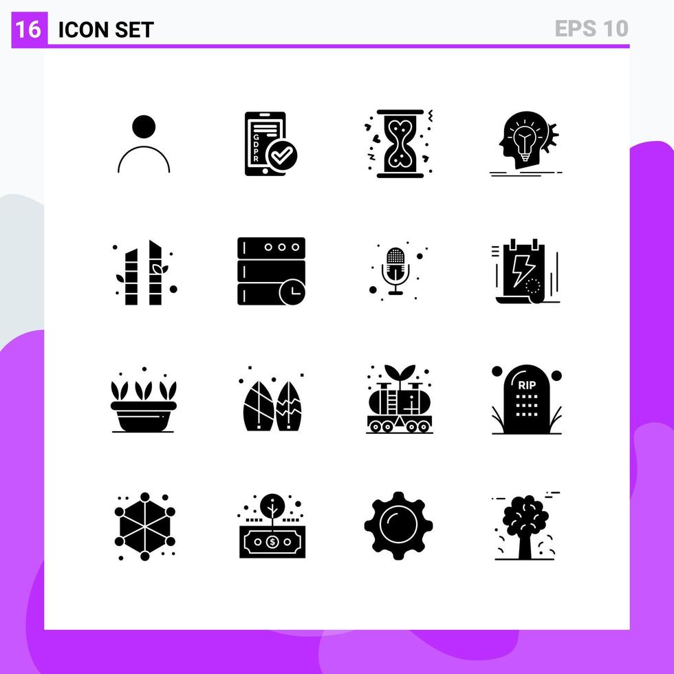 16 glifos sólidos vetoriais temáticos e símbolos editáveis de cabeça pensante smartphone criatividade ampulheta elementos de design vetorial editáveis vetor