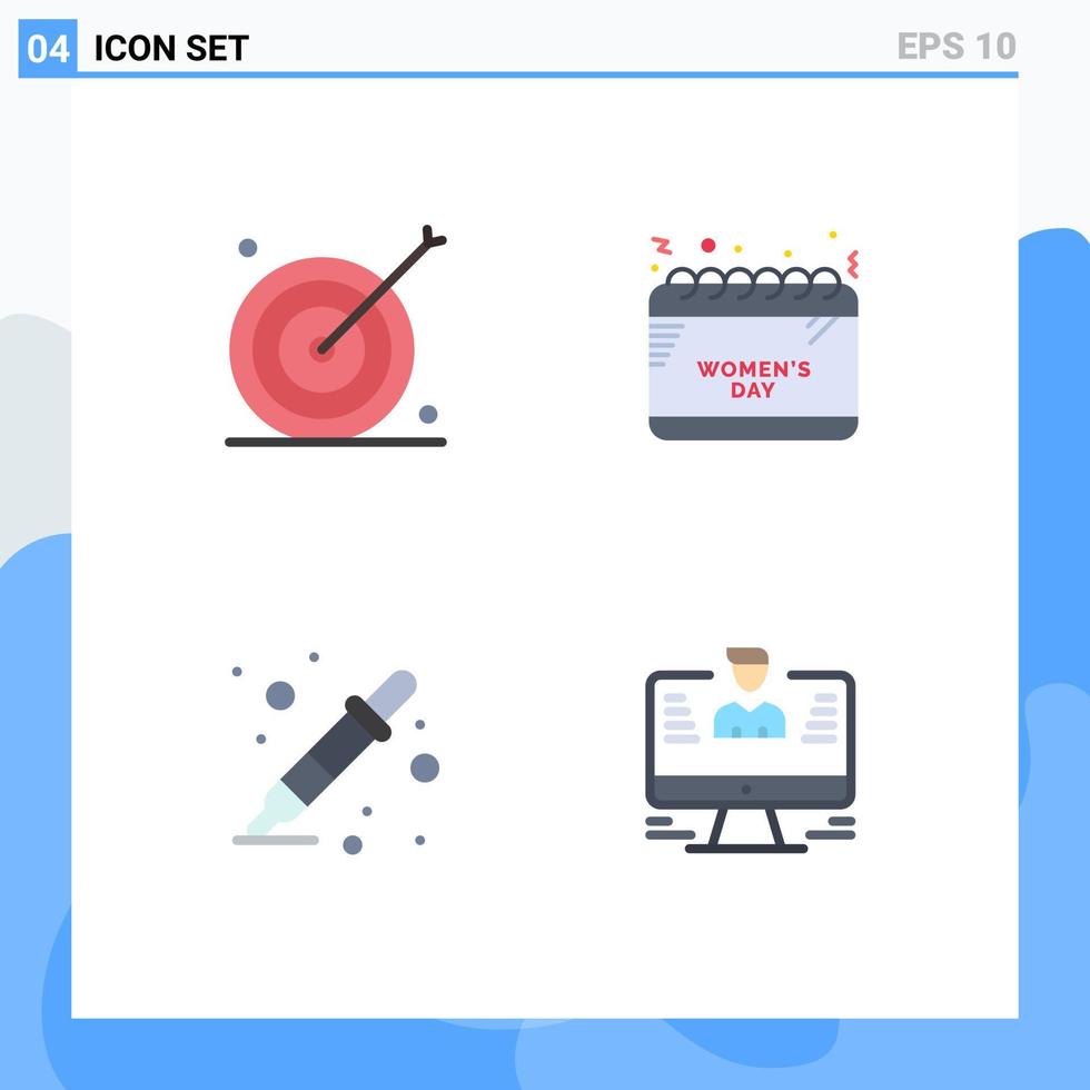 pacote de interface do usuário de 4 ícones planos básicos de seletor de cores de publicidade cronograma de marketing conta-gotas editável elementos de design vetorial vetor