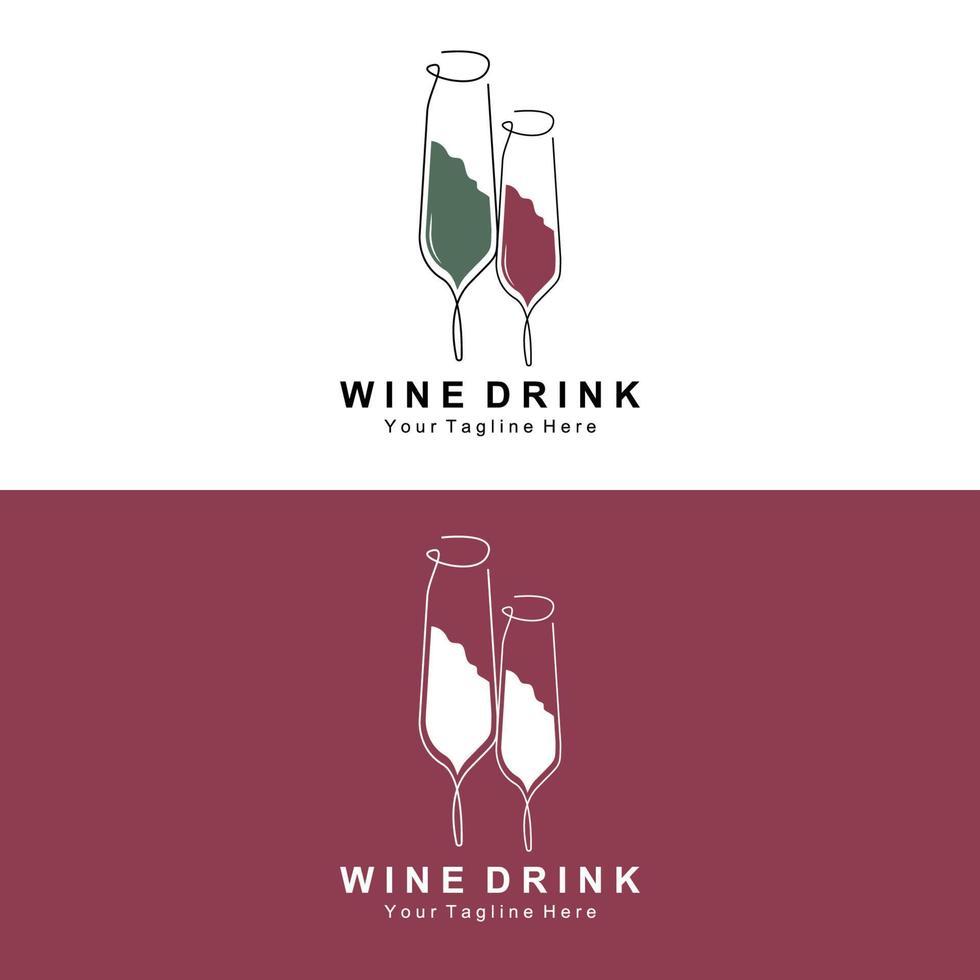 design de logotipo de vinho de bebida, ilustração de vidro, garrafa de bebida alcoólica, vetor de produto da empresa